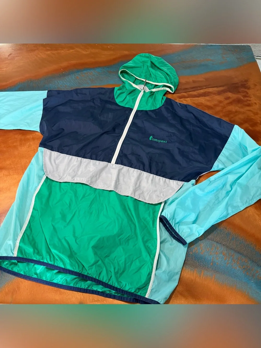 Cotopaxi Teca Windbreaker Packable lightweight Jacket White Green Blue XXL